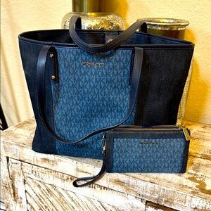Michael Kors Blue Tote Bag and Wallet Set